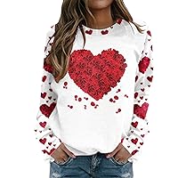 Cute Valentines Shirts for Women,Ladies Fashion and Long-Sleeved Solid Color Valentine's Day Printed Round Neck Tops