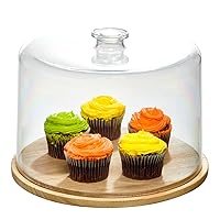 iDesign Recycled Plastic Cake Dome, The Rosanna Pansino Collection – 10.75” L x 10.75” W x 8” H, Clear Dome Lid with Natural Wood Base