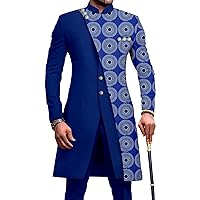 African Suits for Men Slim Fit Single Breasted Print Blazer and Pants Set Business Dress Suit