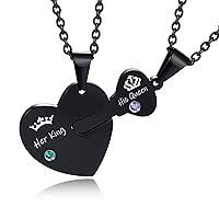 2Pcs Couples Necklaces - Personalized Stainless Steel His and Hers Key Heart Puzzle Pendant Couple Gifts Necklaces for Him and Her,Promise Love Couple Necklaces Matching Set with Birthstones
