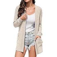 HIYIYEZI Womens Long Sleeve Cardigan Open Front Casual Knit Sweaters Coat Soft Outwear with Pockets