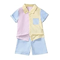 SOLY HUX Boy's Clothing Sets Striped Color Block Short Sleeve Shirt and Shorts Set 2 Piece Outfits