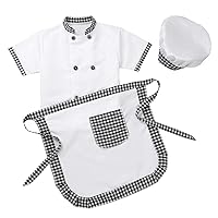TiaoBug 3pcs Baby Boys Cook Chef Kitchen Pretend Baking T-Shirt Pants with Hat Cooking Outfits Photography Cosplay Costume