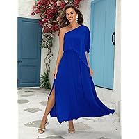 Women's Dress One Shoulder Split Thigh Formal Dress Women's dressEVEBABY (Color : Royal Blue, Size : Small)