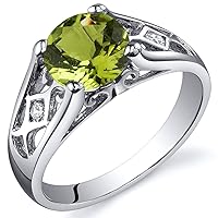 PEORA Genuine Peridot Ring for Women 925 Sterling Silver, 1.25 Carats Round Shape, Cathedral Style Solitaire, Sizes 5 to 9
