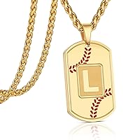 Baseball Initial A-Z Letter Necklace Dog Tag for Men Boys Son Boyfriend Stainless Steel Pendant Sports Athletes Jewelry Gifts 24 Inch Chain