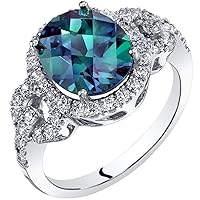 PEORA Created Alexandrite Ring for Women 14K White Gold, Color Changing Large 3.25 Carats Oval Shape 10x8mm, Comfort Fit, Sizes 5 to 9