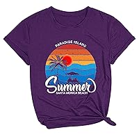 Paradise Island Summer Santa Monice Beach Letter T-Shirt Women Funny Palm Tree Tee Tops 2024 Casual Vacation Blouses