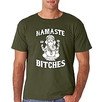 Namaste Bitches Hilariously Funny Yoga Premium Men's T-Shirt (Large, Military Green)