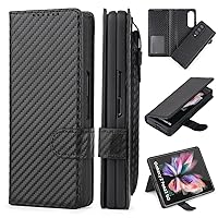 ONNAT-Leather Wallet Case for Samsung Galaxy Z Fold 3 with S Pen Holder, Magnetic Closure TPU Phone Case (Black)