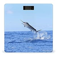 Marlin Fish Jumping Digital Bathroom Scale for Body Weight Lighted Large LCD Display Round Corner Home