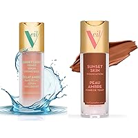 Veil Cosmetics | 1 Sunset Skin Liquid Foundation + 1 Sunset Light 3-in-1 Primer | 5P | Buildable Coverage, Lightweight & Brightening | Serum, Mixing Base, Primer | Water-Resistant | Vegan