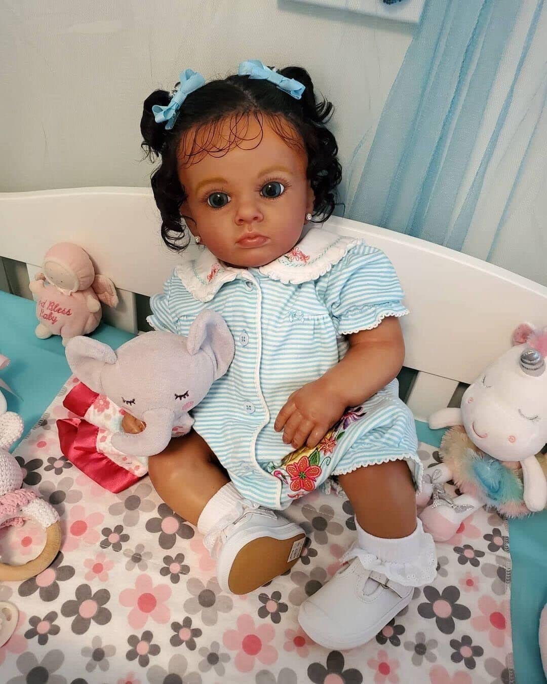 Angelbaby Lifelike Reborn Baby Dolls Black Girl 24 inch African American Reborn Toddler Dolls Look Real Cute Soft Realistic Newborn Silicone Dolls for Girls Gift Toys