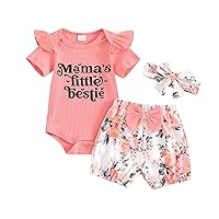 MoZiKQin Baby Girl Clothes Newborn Outfit Short Sleeve Ribbed Romper Floral Shorts Headband Infant 3Pcs Clothing Set