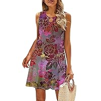 Casual Holiday Sleeveless Dress for Ladies Shift Hiking Crewneck Slim Fits for Women Super Soft Print Thin Pink L