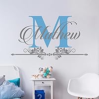 Custom Name & Initial with Ornament Wall Decals I Personalized Wall Decor Aesthetic for Boy or Girl Bedroom I Mural Wall Decal for Home Car Laptop (M282) (Wide 26