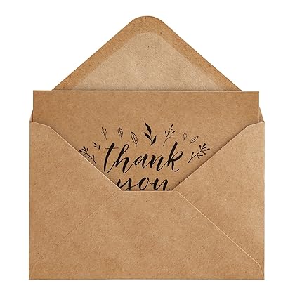 Best Paper Greetings 36 Pack Rustic Kraft Paper Material Thank You Cards with Envelopes for Wedding, Baby Shower, Birthday Party, 4 x 6 in