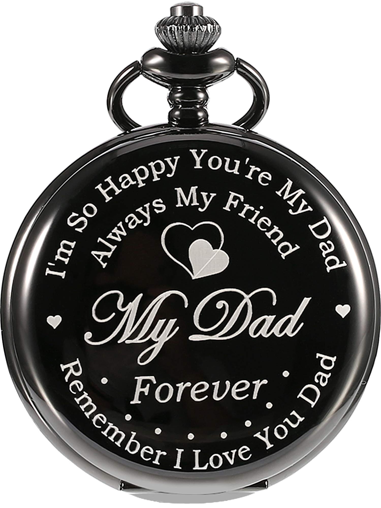 Hicarer Pocket Watch Engraved Presents for Dad Father with Delicate Box, Christmas Birthday Fathers Day Present from Daughter Son Kid
