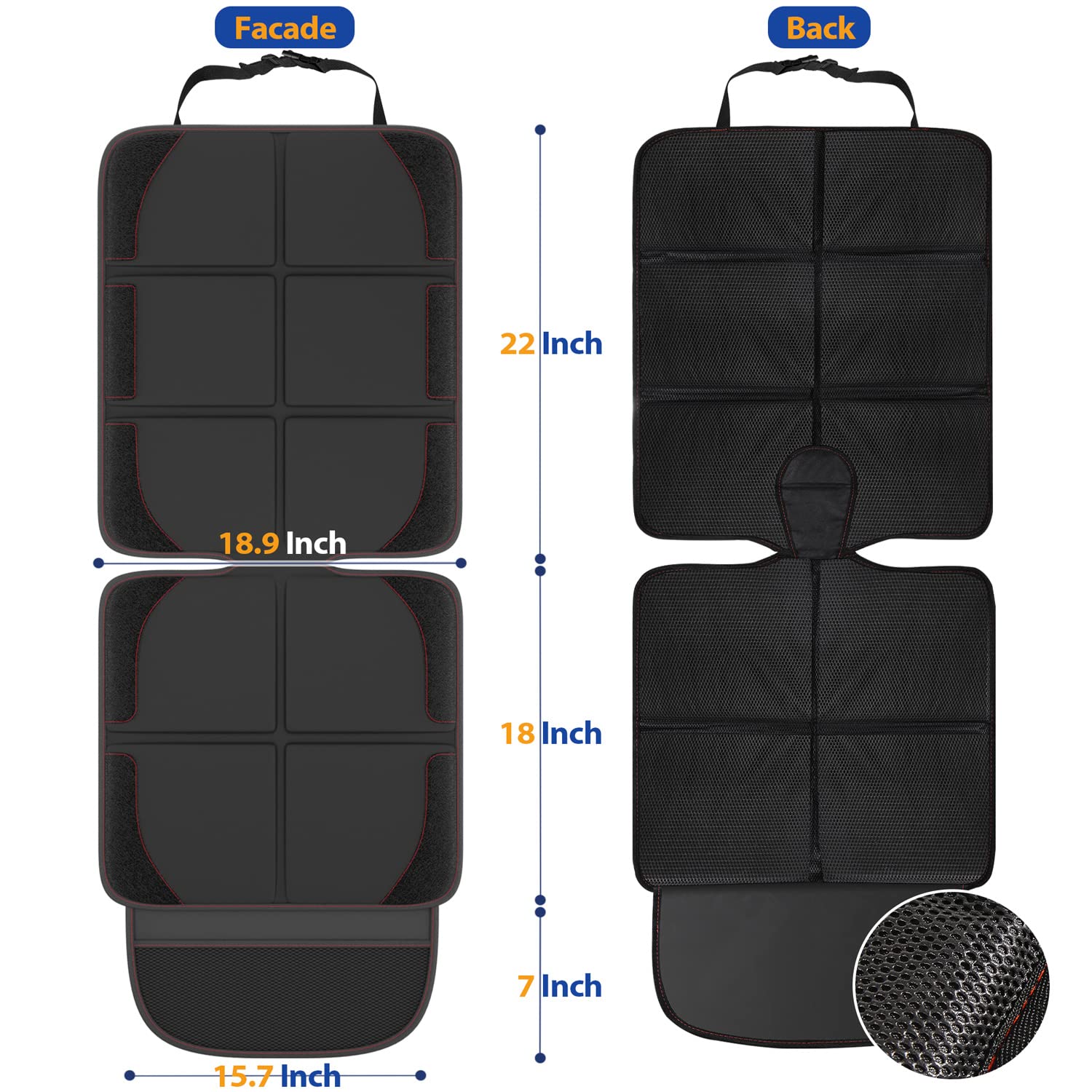 Gimars 2 Packs XL 5-Layer EPE Padding Car Seat Protector for Child Seat, Waterproof 600D Fabric with Nonslip Backing,Storage Pockets SUV, Sedan, Truck, Leather Seats