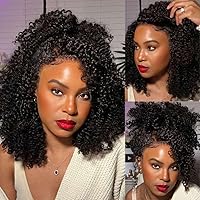 Beauty Forever 7X5 Bye Bye Knots Wear and Go Kinky Curly Wigs Precut Lace Front Wig Human Hair Glueless Wig,Put on and Go Beginner Wigs 150% Density Natural Color 16 Inch