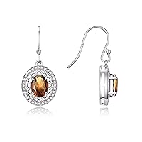 RYLOS 14K White Gold Princess Diana Inspired Earrings - Oval Shape Gemstone & Diamonds - 8X6MM Birthstone Earrings - Timeless Color Stone Jewelry