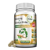 Panax Ginseng and Ginkgo Biloba. Traditional Energy Booster and Brain Sharpener. Unique Twin Supplement with Korean Red Ginseng Root and Ginko Biloba Leaf Extract - 60 Tablets (1 Bottle)