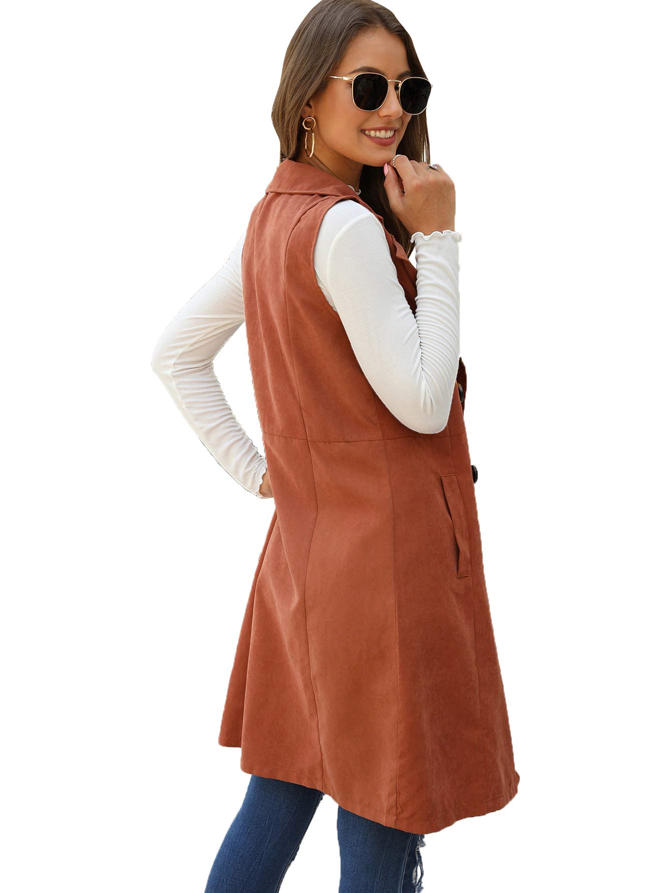 SheIn Women's Double Breasted Long Vest Jacket Casual Sleeveless Pocket Outerwear Longline