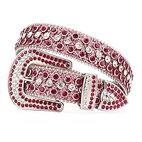 Woman Rhinestone Western Round Diamond Studded Belts for Men Strap Jeans Pink White for Waist(30-33inch)