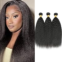 Kinky Straight 3 Bundles Human Hair 18 20 22 Inch Brazilian Yaki Straight Hair Bundles Deals Human Hair 100% Unprocessed Virgin Hair Weave 1B Color for Black Women