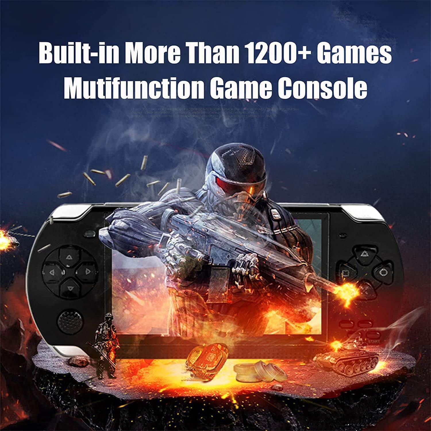Handheld Game Console, Built-in 1200 Games 4.3’’ HD Screen Retro Gaming System, Support TV Output, Portable Rechargeable Game Console with Dual Joystick, Best Gift for Kids and Adult