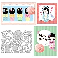 GLOBLELAND Japanese Doll Cut Dies Kimonos and Fans Template Umbrellas and Cherry Blossoms Die Cuts Oriental Culture Cut Die for Card Making Scrapbooking Card DIY Craft