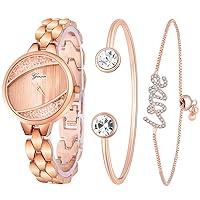 CdyBox Women Watch Diamond Bracelet 3 Piece Set Luxury Quartz Wrist Watch for Women