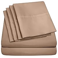 Full Size Bed Sheets - 6 Piece 1500 Supreme Collection Fine Brushed Microfiber Deep Pocket Full Sheet Set Bedding - 2 Extra Pillow Cases, Great Value, Full, Taupe