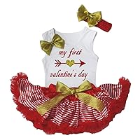 Petitebella My First Valentine Day Shirt Red White Stripes Baby Skirt 3-12m