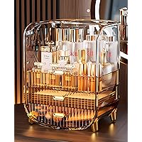 Makeup Organizer, Large Capacity Cosmetics Makeup Organizer for Vanity, Dustproof Waterproof Cosmetics Display Case with Drawers for Skincare, Lipstick, Brushes and Jewelry (Hermes Orange)