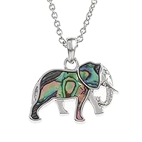 Kiara Jewellery Elephant Pendant Necklace Inlaid With Natural greenish blue Paua Abalone Shell on 18