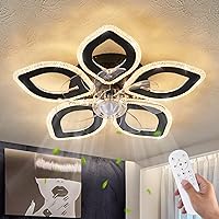 21-Inch Ceiling Fan with Lights and Remote Control, Black Geometric, 6 Wind Speeds, 3 Light Color, Low Profile, Flush Mount, for Kitchen, Bedroom, Living Room