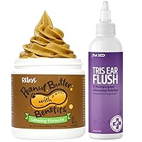 Pet MD Veterinary Tris Ear Flush + Riley's Calming Peanut Butter for Dogs