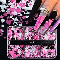 Heart Nail Glitter Sequins 6 Grids Heart Nail Glitter Flakes 3D Rabbit Butterfly Design Nail Sequins Heart Nail Art Stickers Nail Decals for Valentine's Day Acrylic Nail Designs Charms Accessories