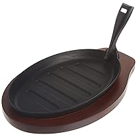 Winco ISP-3 Cast Iron Steak Platter with Wood Underline and Gripper,Black,Medium