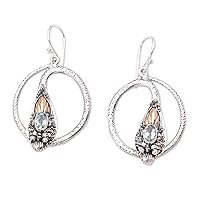 NOVICA Handmade .925 Sterling Silver 18k Gold Accented Blue Topaz Earrings Snake Dangle Indonesia Gemstone Halloween [1.8 in L x 0.9 in W x 0.3 in D] 'Snake Circle'