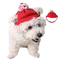 Pet Hat with Ear Hole, Dog New Year Knitted Hat, Cat Adjustable Cap Warm Headwear Xmas Costumes for Puppy Kitten