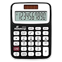Compact calculator with 10-digit LCD display, solar and battery operation, black/white