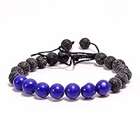 Black Lava Ball Blue Onyx Round Smooth Beads 10 mm Adjustable Designer Bracelet TB-82 for Girls,Man,Woman,Friend,Gift,Boys,Friendship Band.