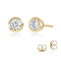 Lab Grown Bezel Set Diamond Earrings | 14K Real Gold Diamond Stud Earrings for Women and Men | Certified GH VS/SI Color and Clarity Diamonds | Ideal Gift for Him or Her