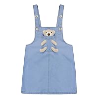 KIDSCOOL SPACE Girls Denim Overalls Dress,Cute Bear Simple Design Summer Colored Jumpsuit Dress and Set