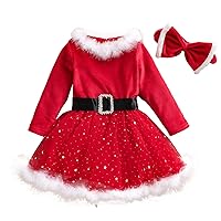 YiZYiF Toddler Baby Girl Christmas Dress Up Kids Santa Dress Outfits Long Sleeve Sparkly Tutu Dress with Headwear
