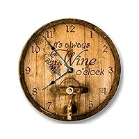 It's Always Wine O'Clock Wall Clock Grape Pattern Wooden Decorative 12 Inch Round Silent Non-Ticking Clock Battery Operated Wall Clocks Easy to Read for Kitchen Living Room Works