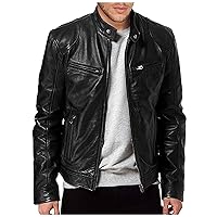 Men's Faux Leather Jacket Stand Collar Zipper Biker Motorcycle Jacket Windbreaker Softshell Coat Big Tall Jackets