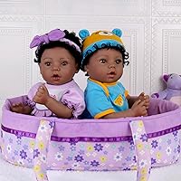 Aori Reborn Baby Dolls Black -18 inch African American Lifelike Newborn Twins Doll with Bassinet